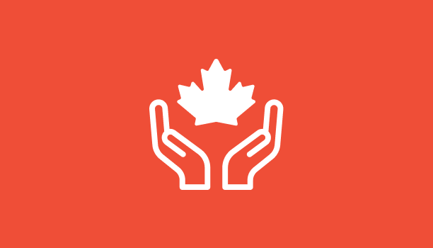 A graphic icon of a two hands cradling a maple leaf is displayed. 